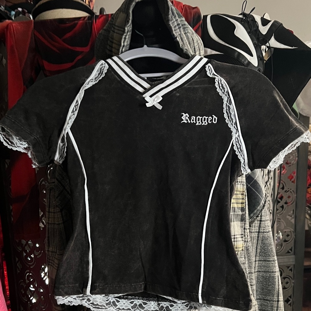 Black Lace-Trim sport top baby tee

Score Varsity Polo Baby Tee